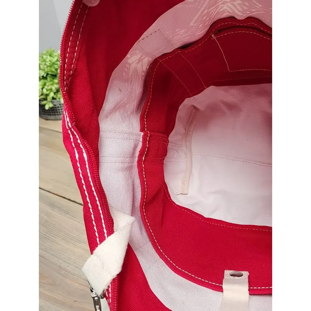 Lands End Medium Size Nordic Snowflake Red Canvas Zip Tote